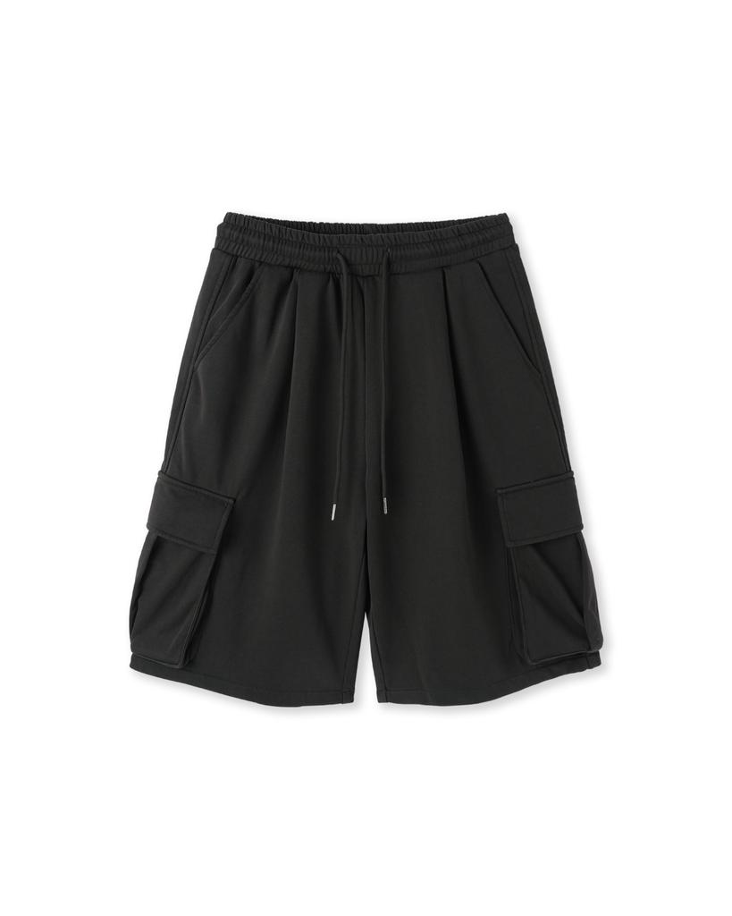 APOSTROPHE COMMA French Cargo Elastic Waist Wide Half Pants_Gray