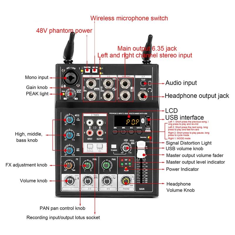 Wireless Microphone With Audio Mixer 4 Channels Karaoke Bluetooth Mic DJ For Studio TV Computer Home Party Show Church Wedding
