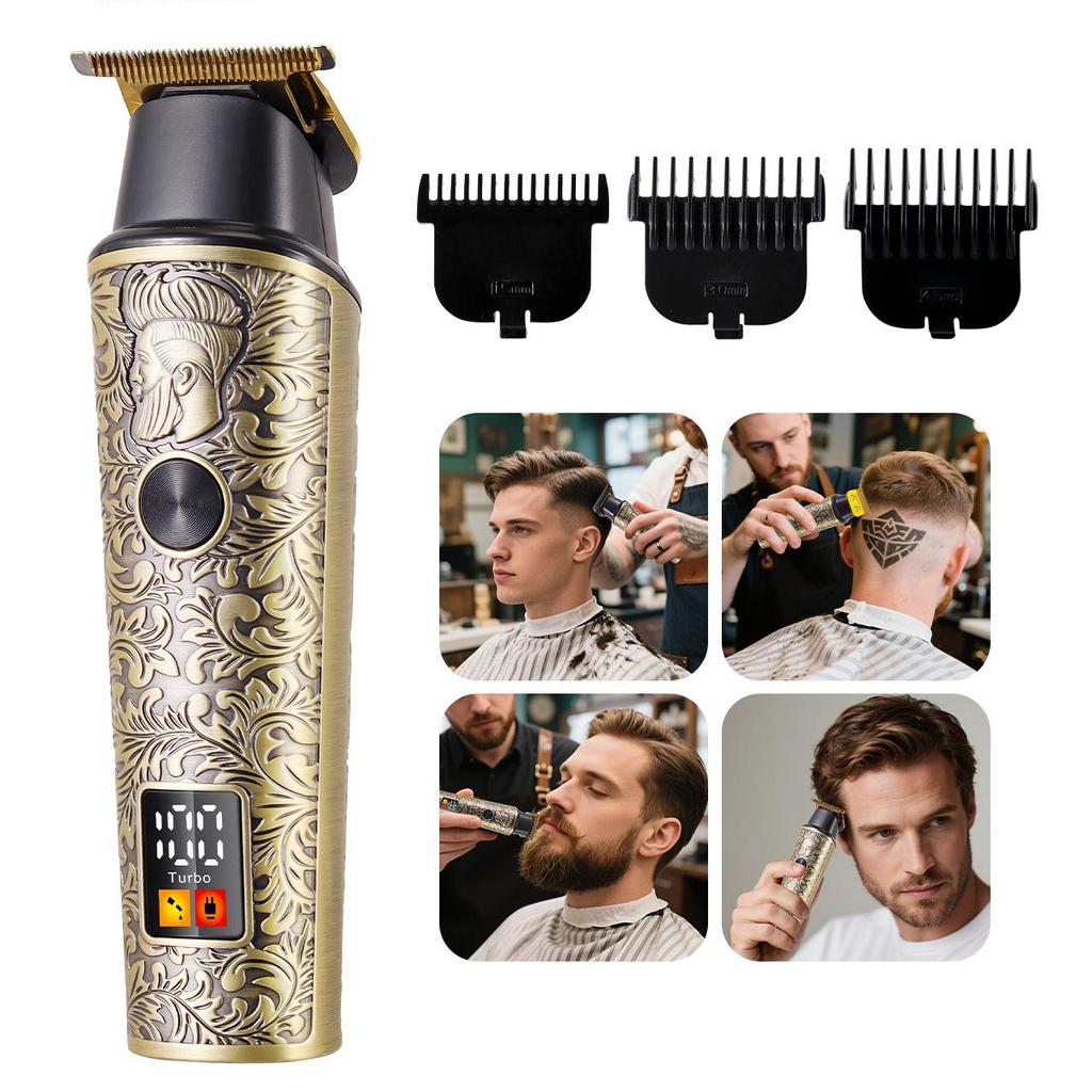 Hatteker Retro Oil Head Sculpting Bald Trim Clippers Digital Display Rechargeable Salon Hair Trimmer Wet/Dry for Man