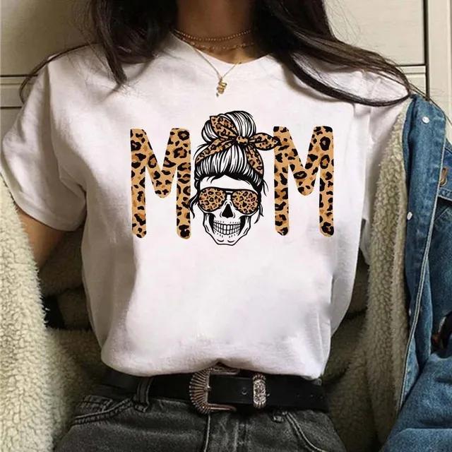 Momlife Skull Head Leopard Print Women T Shirt Short Sleeve O Neck Loose Women Tshirt Ladies Tee Shirt Tops Camisetas Mujer