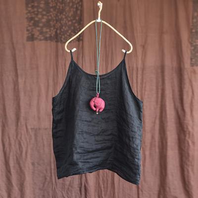 Femmes Ramie couleur unie Camis été ample tout Match rendre vêtements décontractés