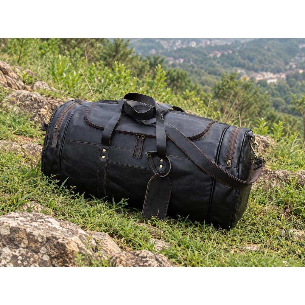 Handmade Buffalo Leather Duffle Bag: Full Grain Travel Gym Holdall