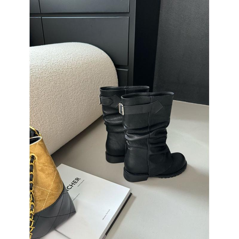 

2025 autumn and winter new pile boots women s belt buckle wrinkled boots fashion inner height increase short boots thick bottom solid color kni 40 чёрный