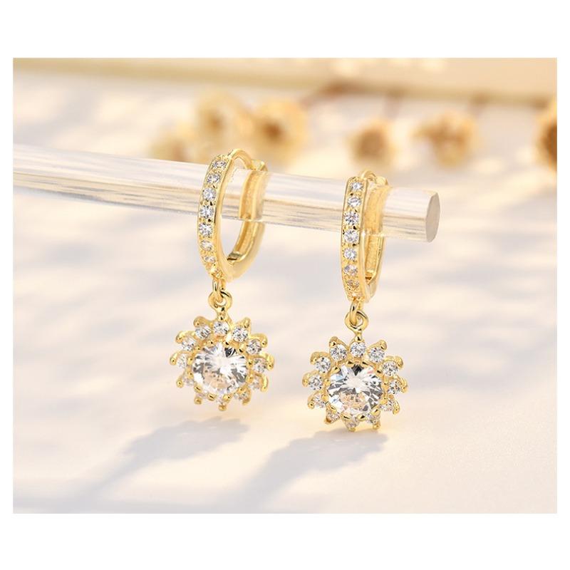 Sunflower Shaped 925 Silver Needle Gold Plated Zircon Earrings For Women