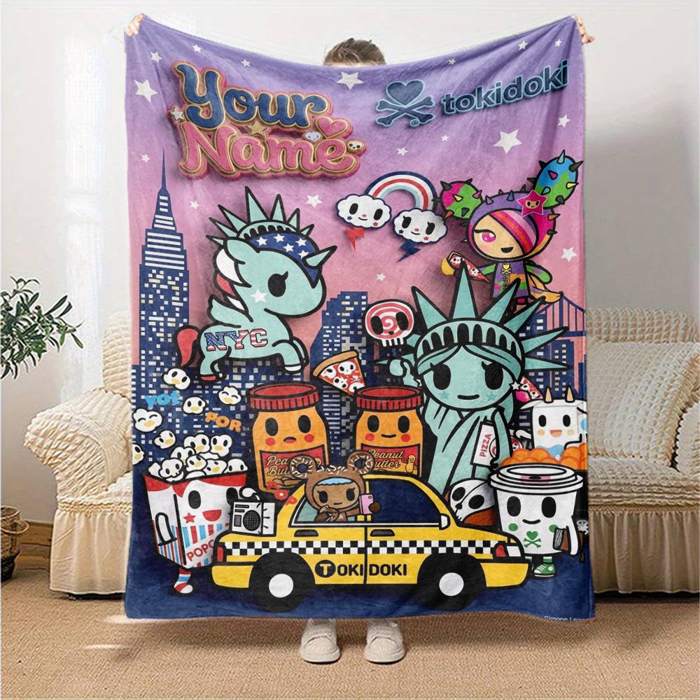 Name Custom Tokidoki Anime Print Flannel Blanket High Quality Warm Comfortable Cover for All Seasons Perfect for Gifts Home Decor