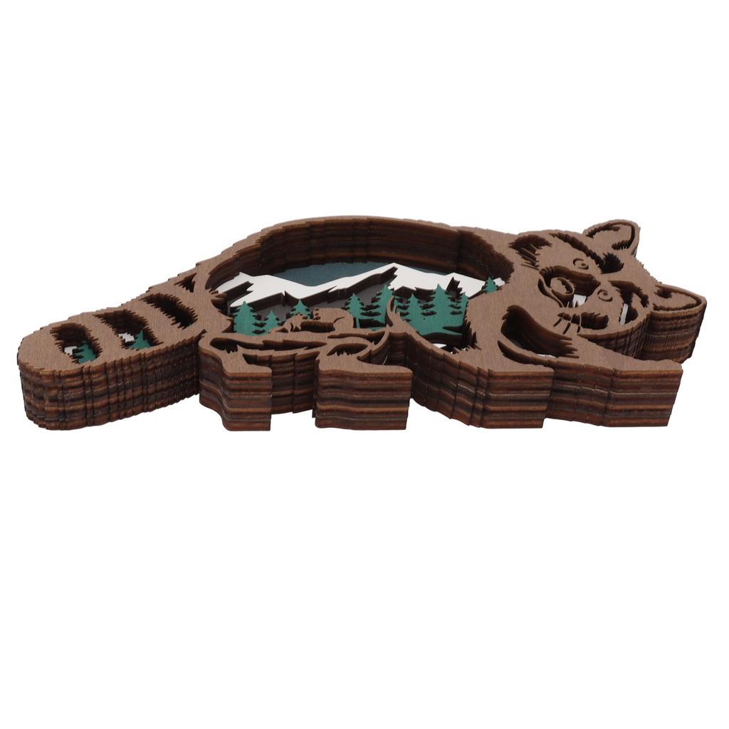 Wooden Craft Ornament 3D Engraving Animal Statue Wood Carving Figurine for Household Desk