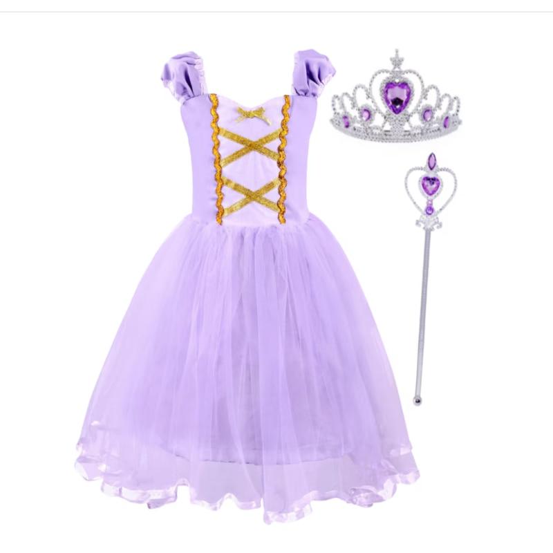 Rapunzel Princess Costume, Carnival Cosplay Dress with 2 Accessories, Cotton/Polyester, Purple, 120cm, Ages 5-6 Years