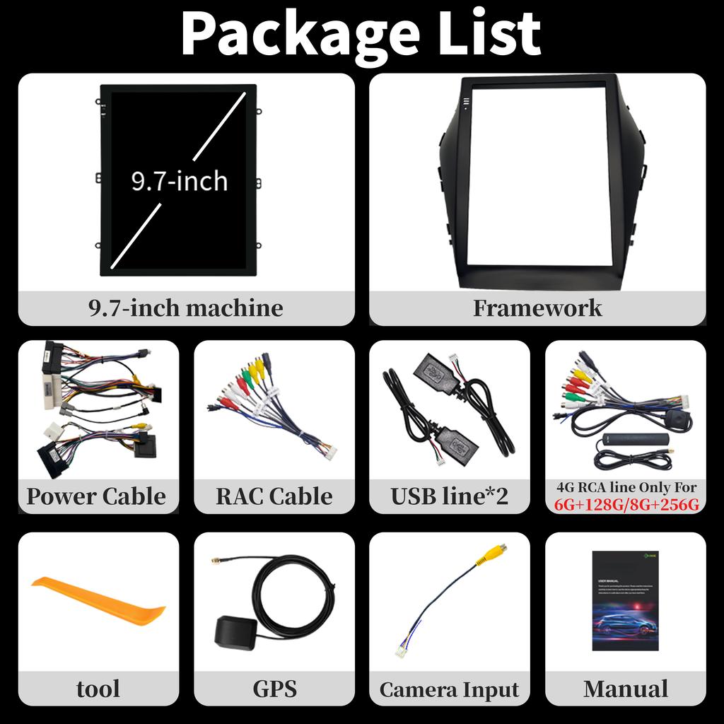 9.7"For Hyundai Santa Fe Ix45 2012-2018 Car Radio Multimedia Video Android 14 carplay Android auto Navigation CarPlay Monitor GP