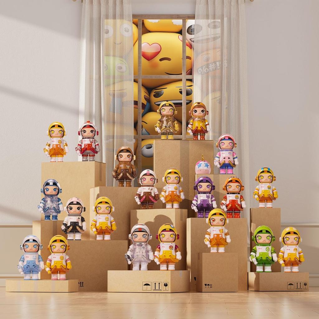 POP MART MEGA Space Molly 100% × Emoji Series, Molly Blind Box Figures, Holiday Birthday Gifts for Girls and Boys, Single Box