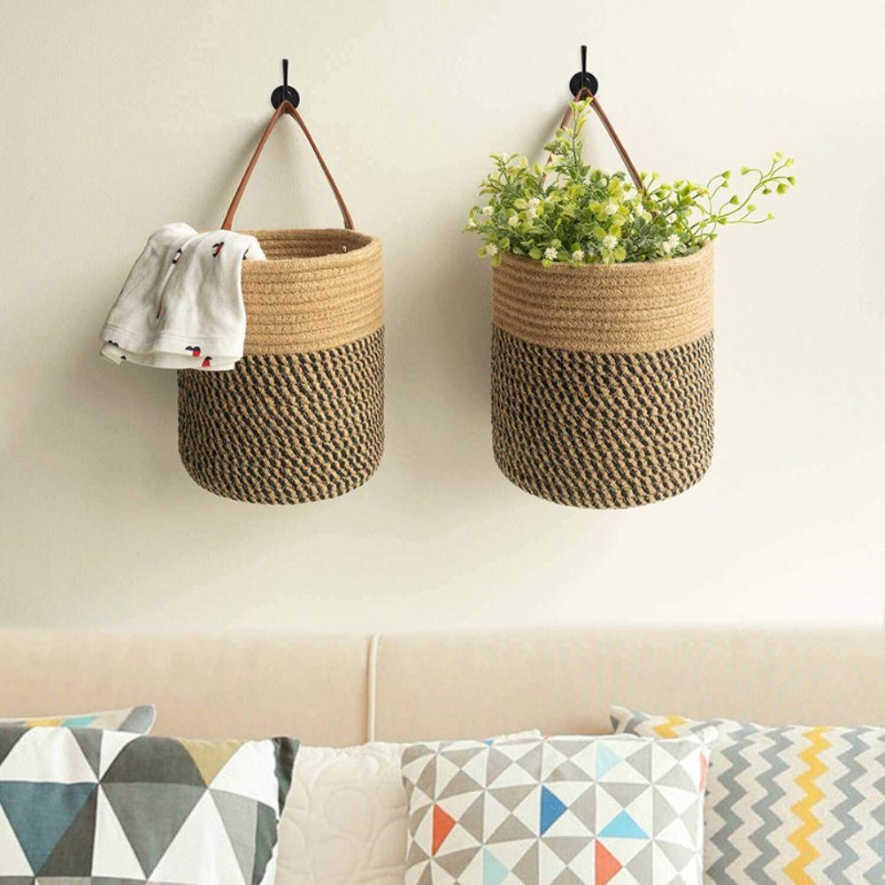Natural Woven Jute Cotton Flower Basket Cotton Rope Wicker Plant Flower Pot  Garden