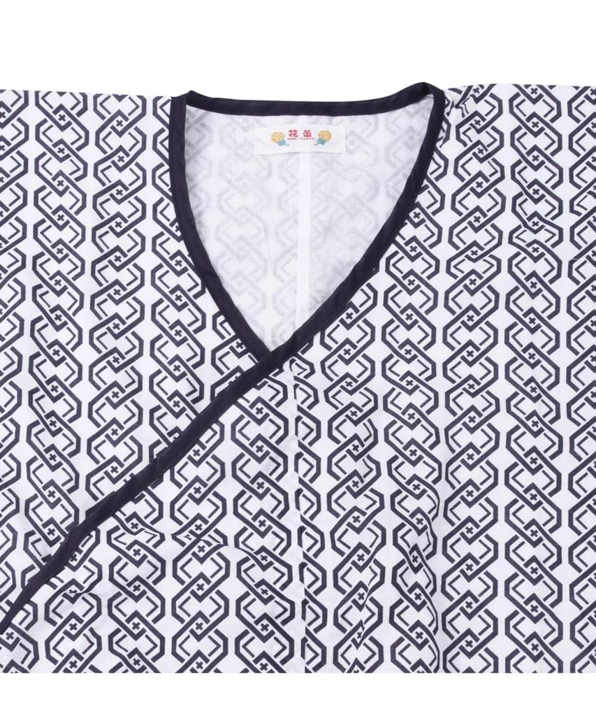 Hanatsubomi Men's Plus Size Gauze Loungewear, 1012793211-3-3L, White X Navy, Size C, 3L