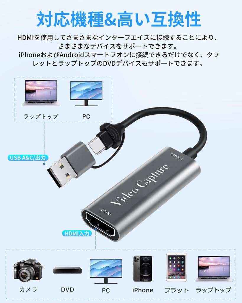 Fuyi 2-in-1 USB C Capture Card [2026 Type-CHDMI Video Capture Card 4K Passthrough & 1080P Recording Support, Type-C Capture Game HD Quality USBHDMI