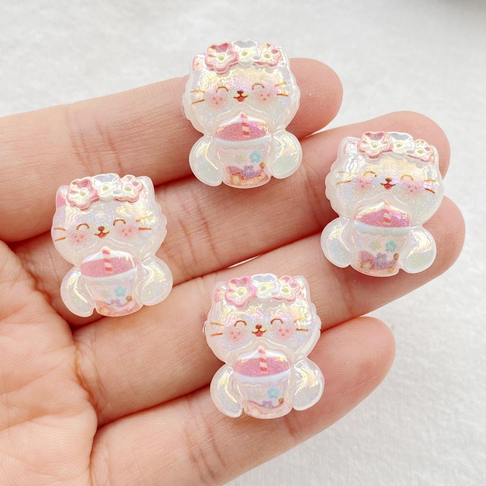 10Pcs Cute Cartoon Drink Drinks, Ice Cream, cats Flatback Resin Scrapbooking Crafts Fit Phone Case Decoration DIY Hair Bows