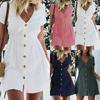 Stylish Women Button Down V Neck Mini Tea Dress In Soft Comfortable Fabric Perfect For Summer Days