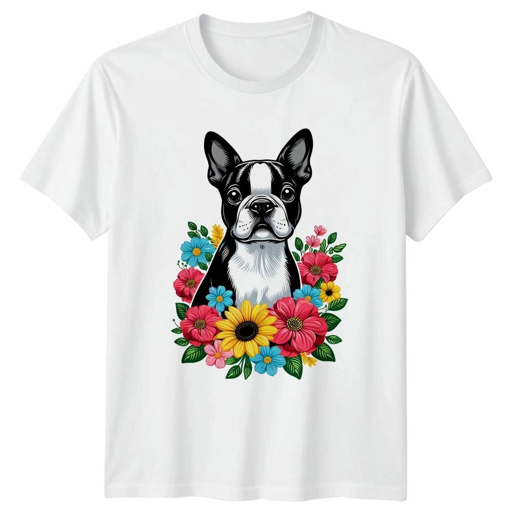 Boston Terrier Dog Floral Unisexs TShirt Boston Terrier Pet Lover S