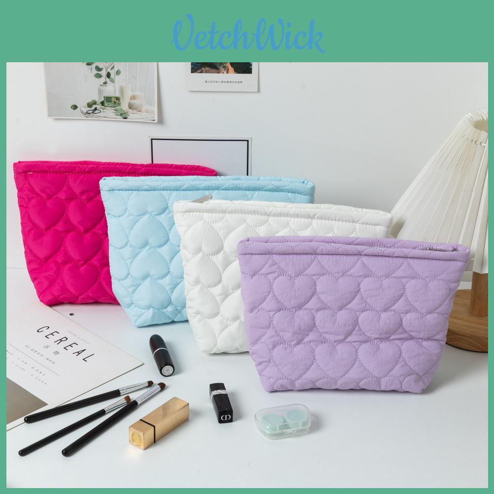 Polyester Heart Suture Handheld Makeup Bag With Breathable Design For Daily Use