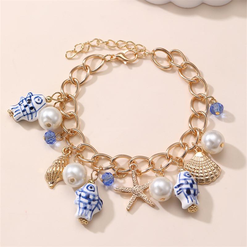 Oceanic Shell Starfish Handmade Women Bracelet With Geometric Design For Casual Wear