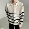 Jesień Zima Męski Sweter Colorblock Paski Kołnierzyk Rozpinany Dzianinowy Luźny Długi Rękaw Luźny Pulower Dzianina Styl Angielski Sweter Szkolny