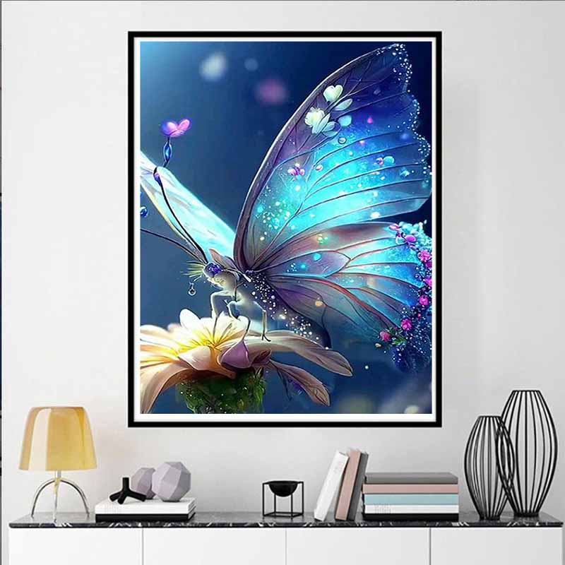 5D DIY Painted Butterfly Full Diamond Painting Set, Colorful Round Gemstone Cross-stitch Diamond Artwork, Decorative Home Wall Mural