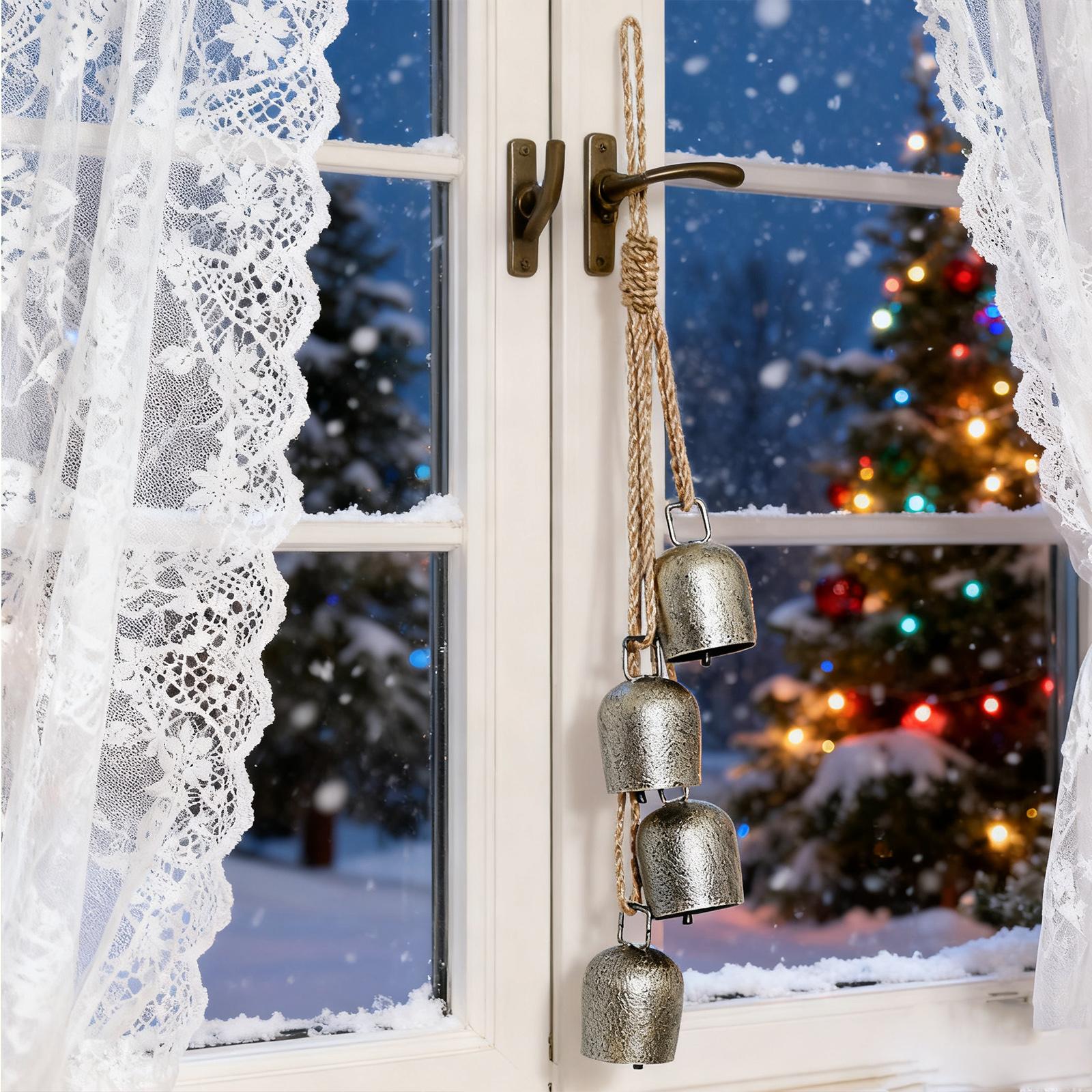 

Retro Hemp Rope Bell Metal Wind Chime Pendant, Christmas Hemp Rope Ox Bell Diy Home Wall-mounted Iron Bell One Size серебряный