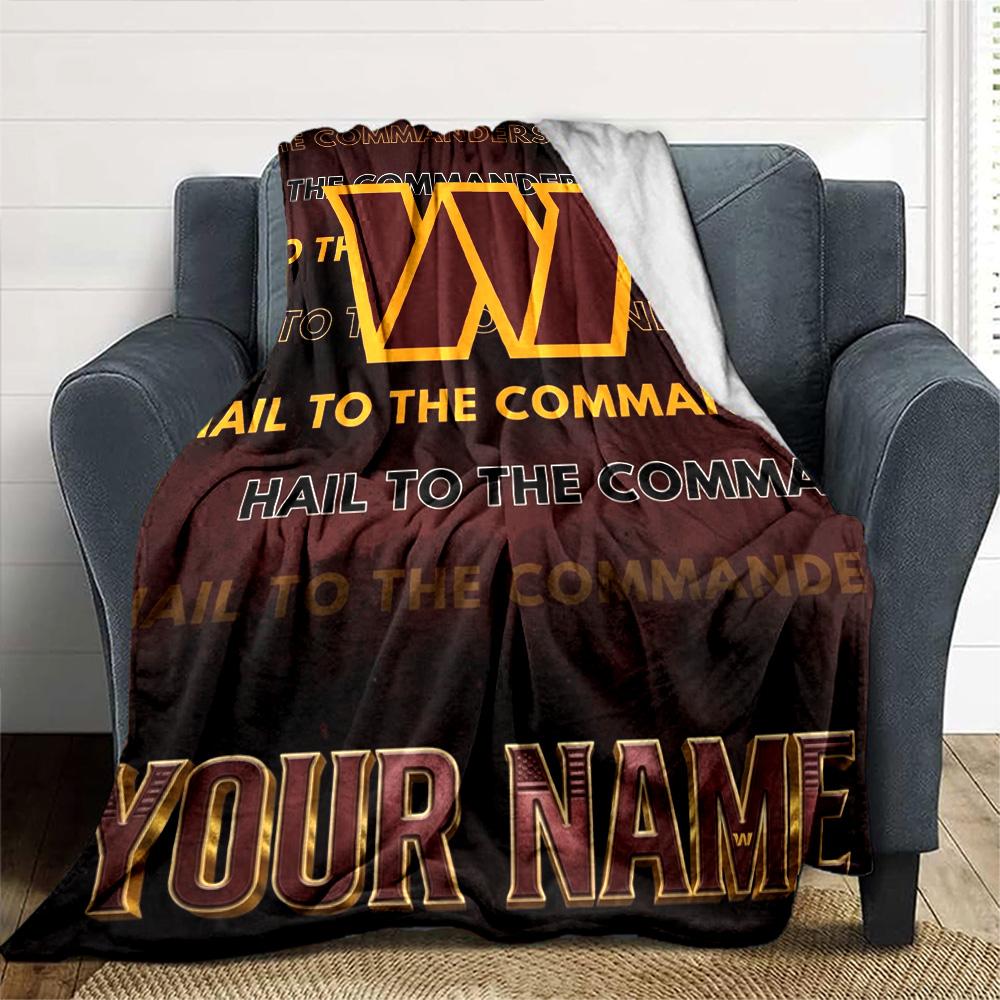 Name Custom Washington Commander Print Flannel Blanket High Quality Warm Comfortable Cover for All Seasons Perfect for Gifts Home Decor