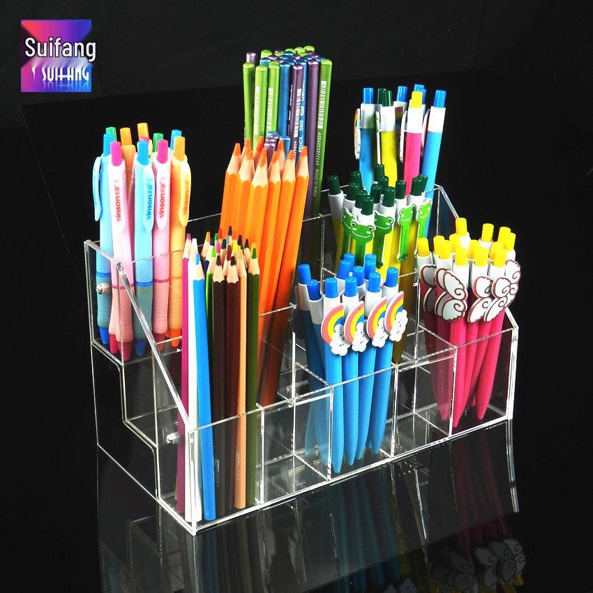 Clear Acrylic Makeup & Stationery Organizer: Pen, Eyebrow Pencil, Lip Gloss, Mascara, and Brush Holder Display Stand
