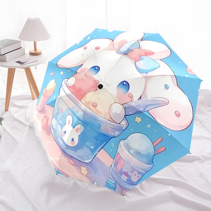

1pc Cute Bunny Ice Cream Cone with Bow Automatic Folding Umbrella - Portable 3-Fold Design with 8-Bone Iron Frame - Perfect for Fans, Travelers, Every