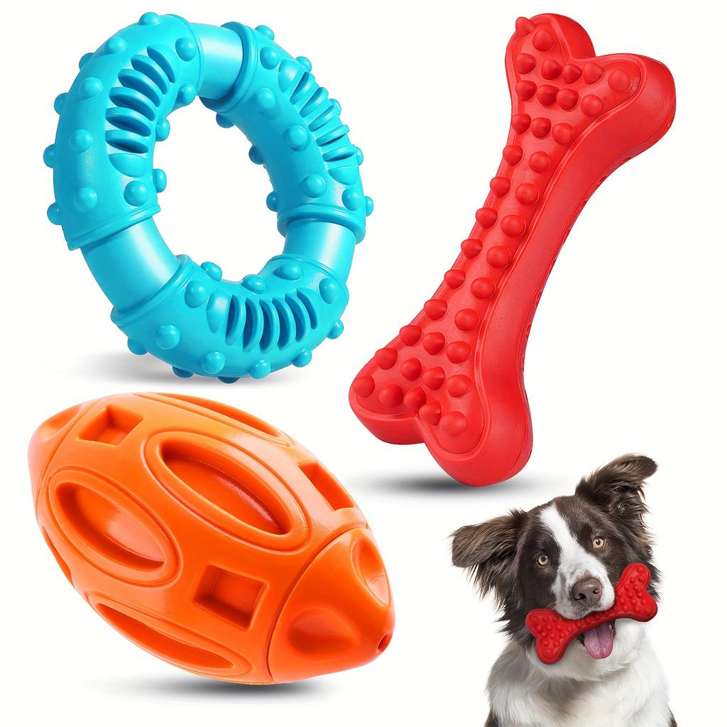 3-Pack Dog Chew Toys for Aggressive Chewers,Rubber Dog Toy for All Breeds Dog Durable Squeaky Puppy Chew Toys for Teeth Cleaning