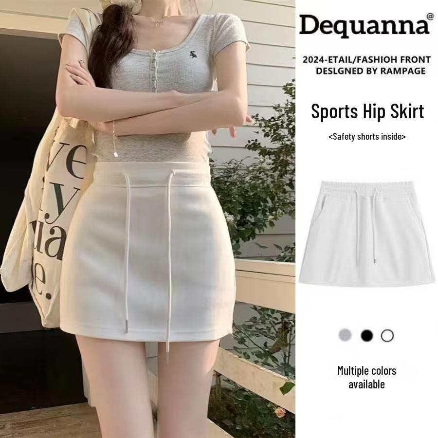 Elegant Mature Women's Solid Color High Waist Drawstring Bodycon Skirt-Pants