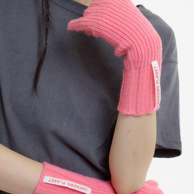 UNKNOWN PLANET Finger Hole Knit Gloves Pink_FINGER HOLE KNIT GLOVES PINK