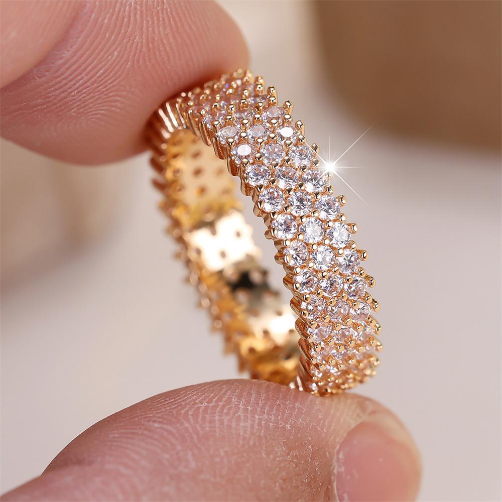 Cute Round Stone Black White Green Zircon Rings For Women Vintage Black Metal Gold CopperColor Ring Wedding Jewelry Bridal Gift