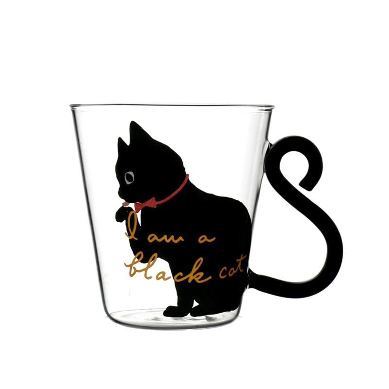 Creative Cat Transparent Glass Cup Milk Coffee Mug Tea Cup Cartoon Kitty Home Office Cup For Fruit Juice