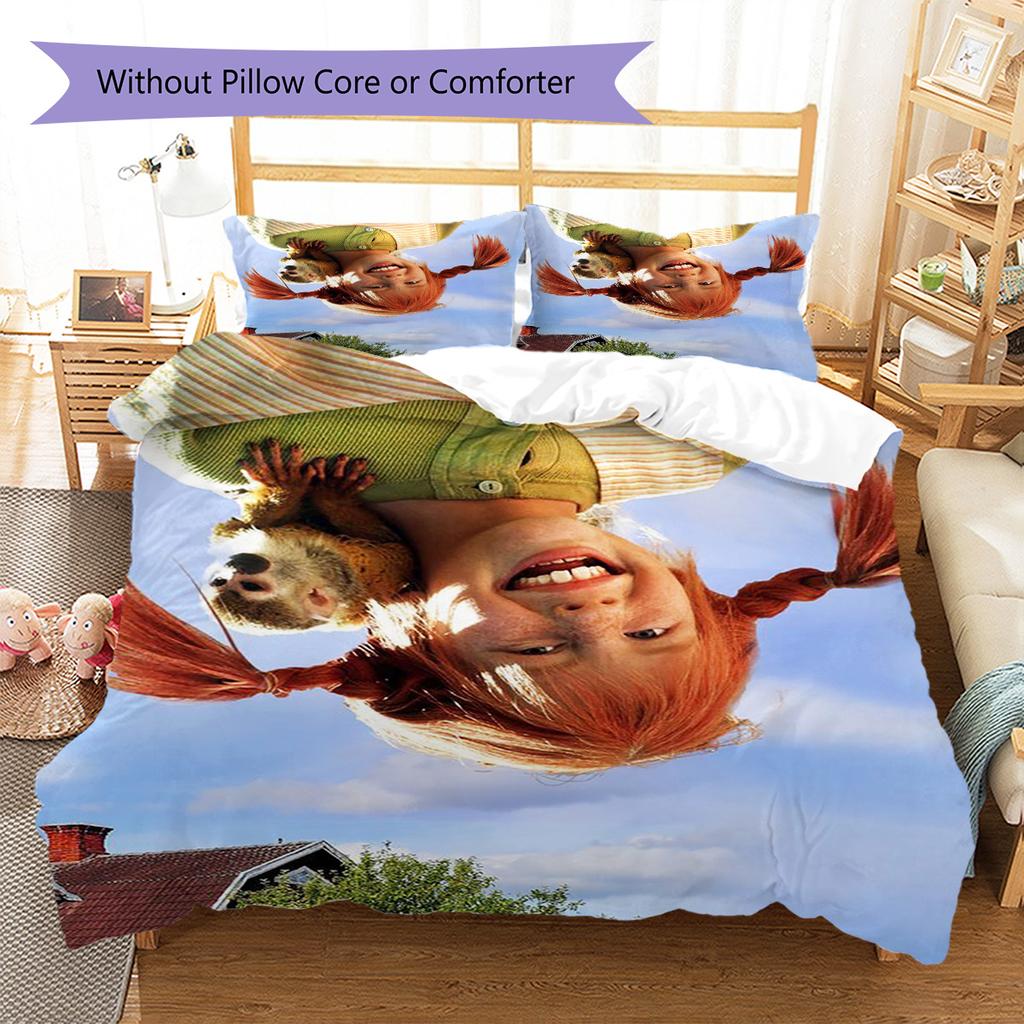 Biancheria da letto con motivo Pippi Calzelunghe, Set piumone Copripiumone Federa Regalo di Compleanno per la Casa (1 * copripiumino + 2 * federa, senza nucleo)