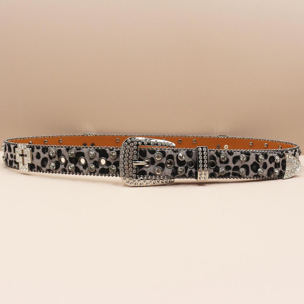 Pánské trendy džíny s leopardím vzorem, křížovým pasem a prémiovým koženým páskem
