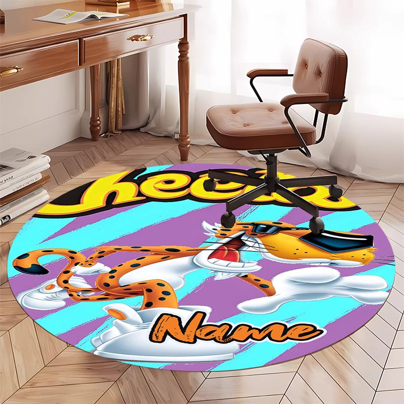 Custom Name Cheetos Printed Round Rug Carpet Chair Rug Area Rug Entryway Doormats,for Office Chair Living Room Bedroom Kitchen Room.