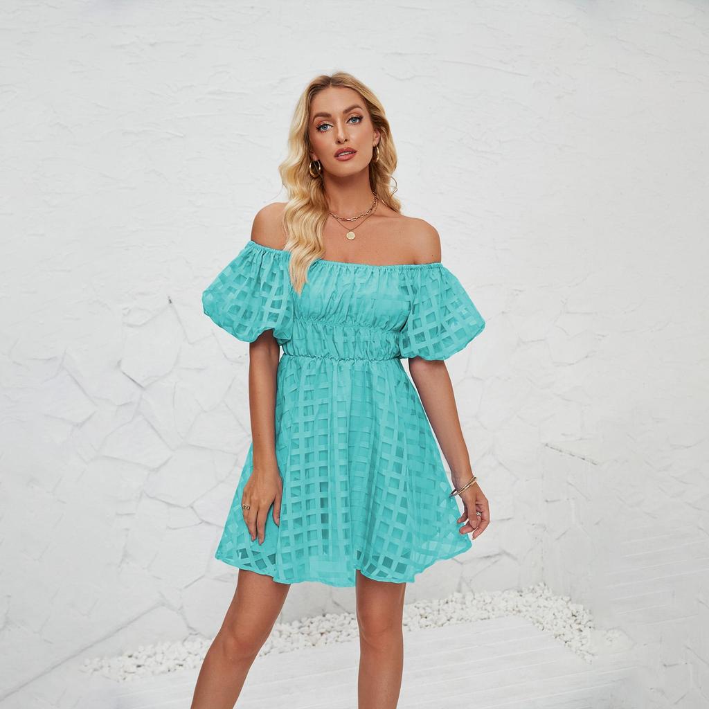 Sommer Damenmode Solide Kurzarm Plissee Kurzarm Mini-Länge Kleid