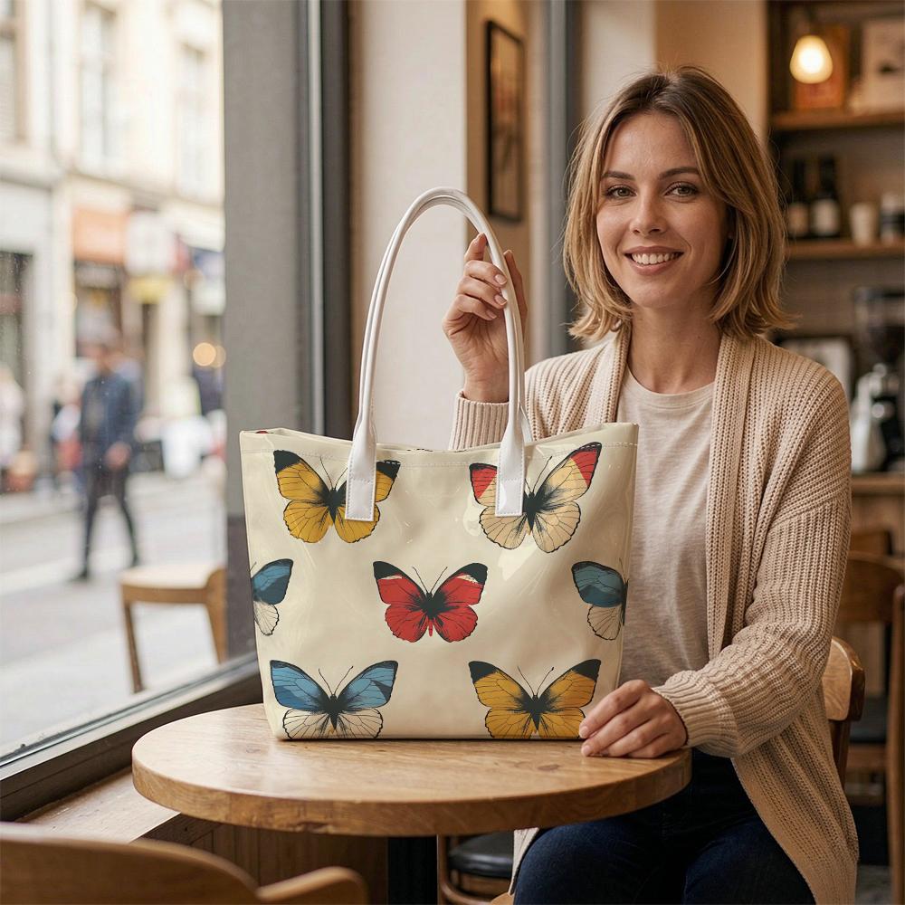 Vintage Butterfly Printed Tote Bag Casual Daily Shoulder Bag for Women Stylish Large Capacity Commute Handbag