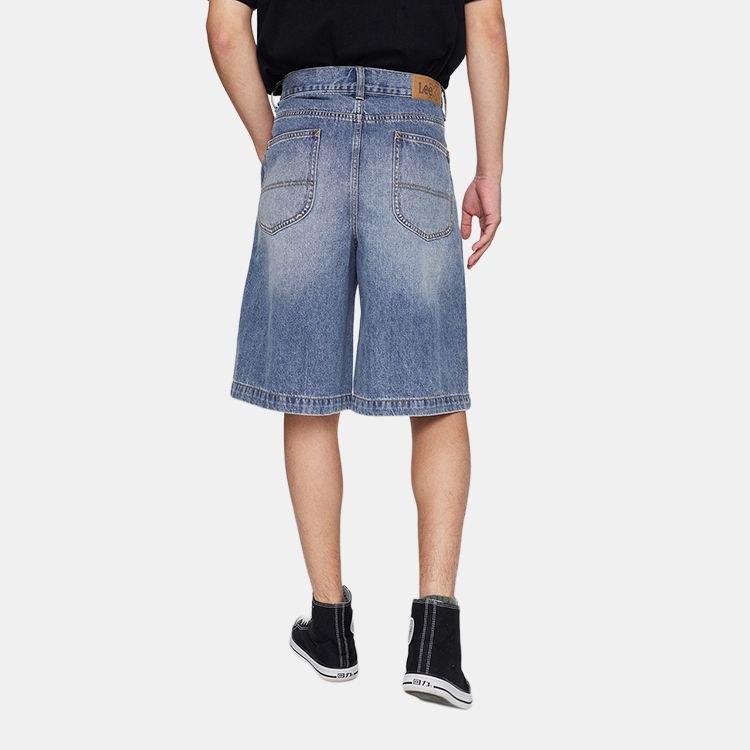 Lee SS25 Loose Fit Pleated Design Trendy Five-Point Denim Shorts Unisex shorts Light-Blue LUB009895203487A08125