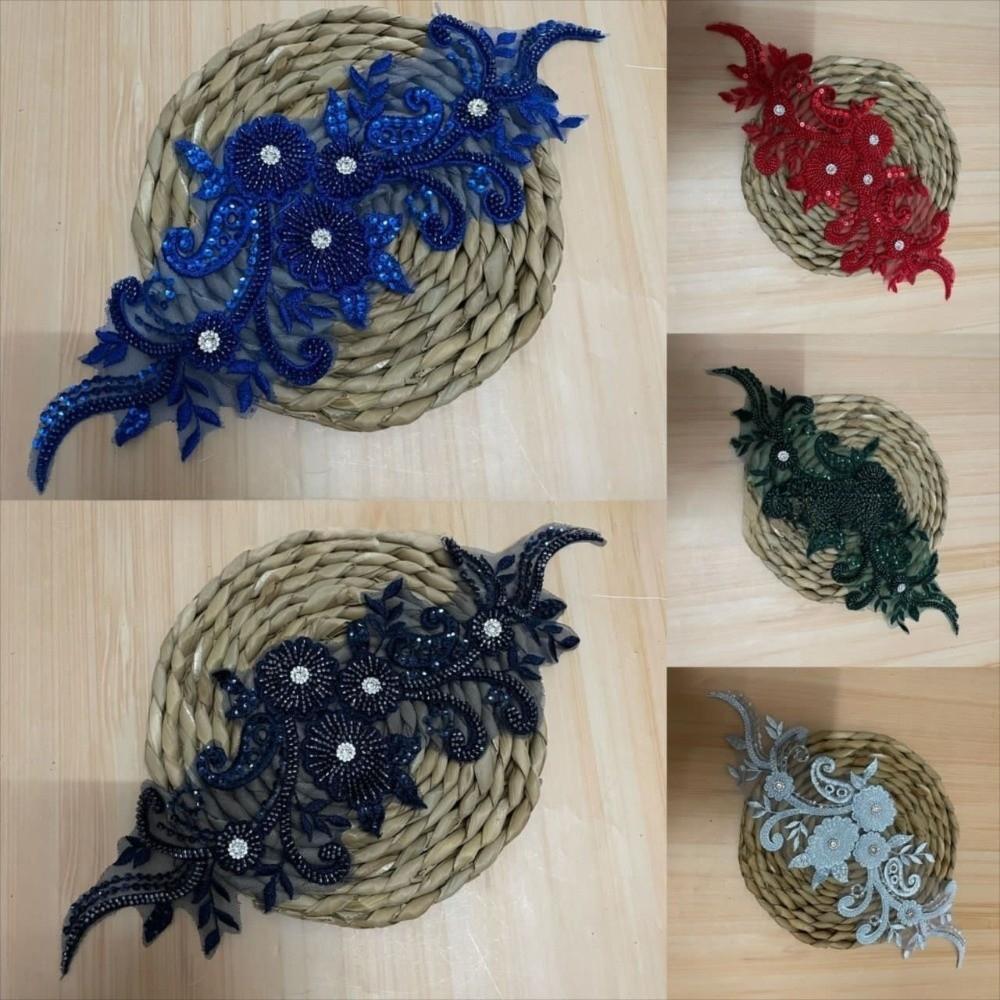 Rhinestone Flower Lace Applique Patch Glass Drill DIY Flower Embroidery Applique Handsewn Evening Gown Wedding Dress Accessories