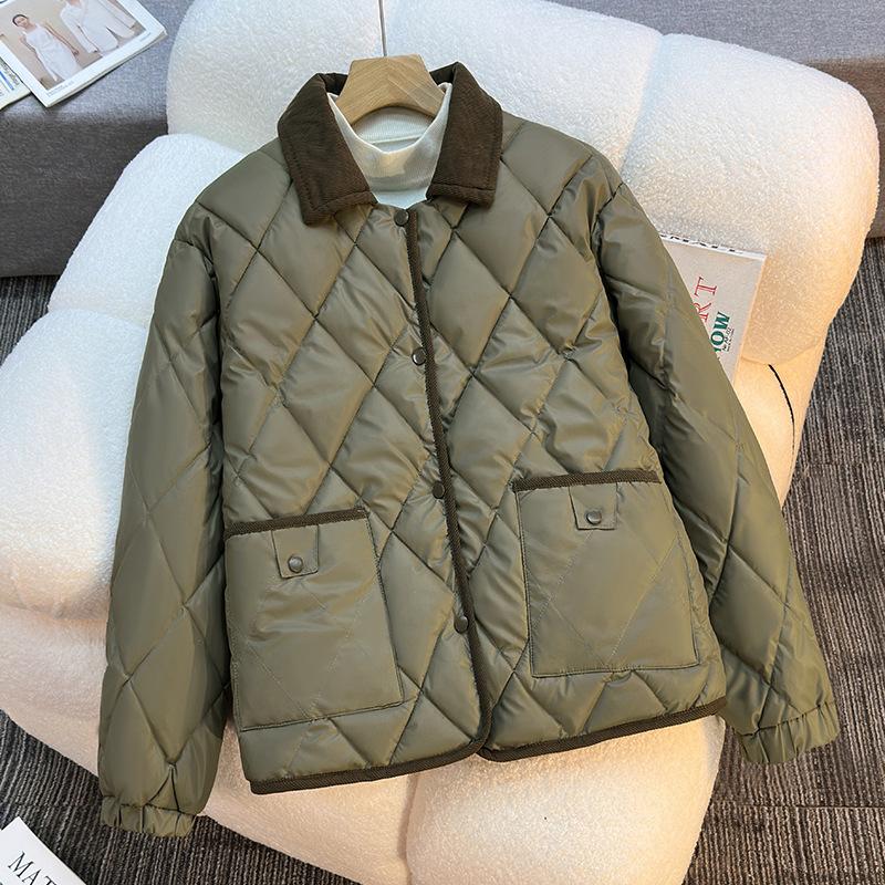 Lingge Collar Cotton Jacket, Loose Contrasting Color Versatile Short Autumn and Winter Jacket
