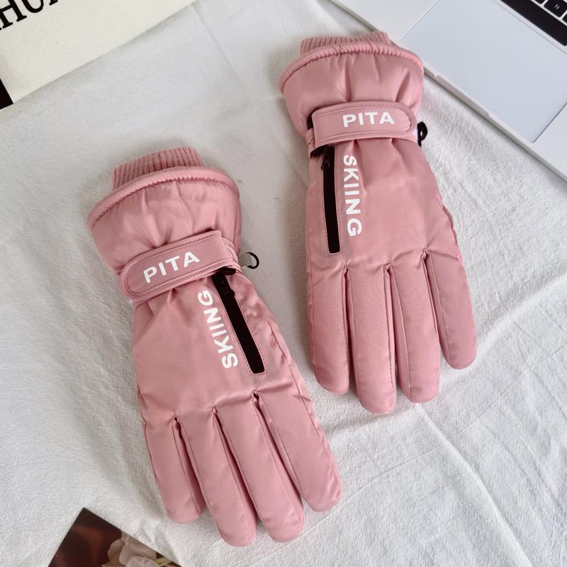 Winter Skiing Cycling Gloves Women Thick Windproof Waterproof Plush Full Finger Gloves Touch Screen Outdoor Motorcycle Riding