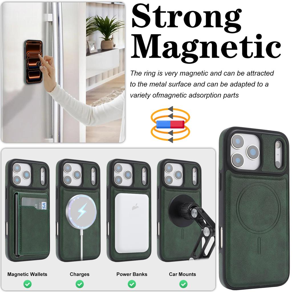 2 in 1 Leather Case For iphone 17 Air 16 Promax 15 Pro Max 14 Plus 13 12 Magnetic Magsafe Cards Holder Card Slots Phone Cover
