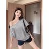 Women's Summer 2025 White Off-Shoulder Short Sleeve T-Shirt - Stylish, Slimming, One-Shoulder Design, High-End Fashion.