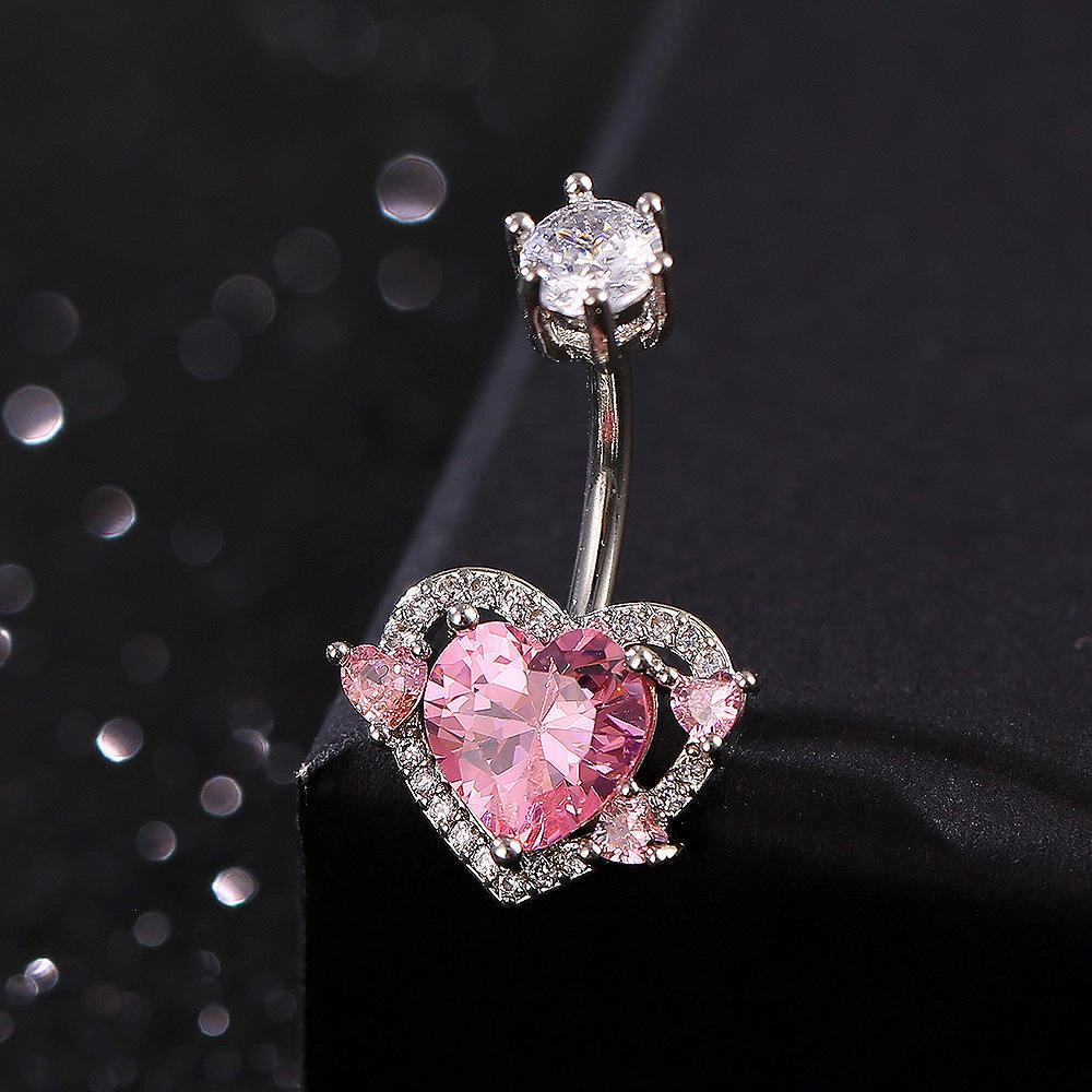 Heart-Shaped Zircon Pink Belly Button Ring