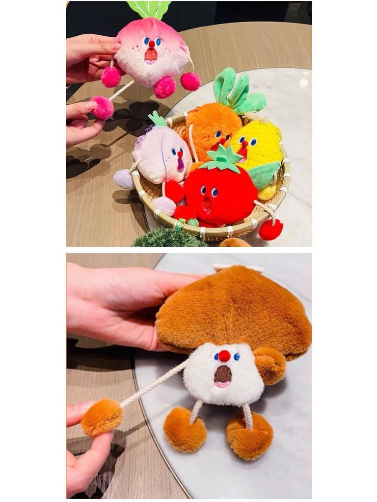 Screaming Veggies Plush Earphone Pouch: Fun Decompression Drawstring Bag & Cute Claw Machine Doll Gift