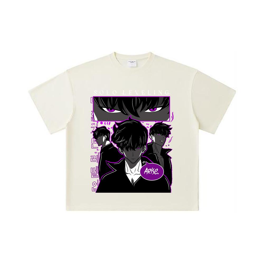 260 GSM Double Yarn 32 Count 100% Cotton Solo Leveling V11 Print Unisex Heavy Cotton T Shirt