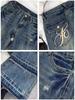 Damen Amerikanische Retro Niedrige Taille Bestickte Abgetragene Petite Schlagjeans