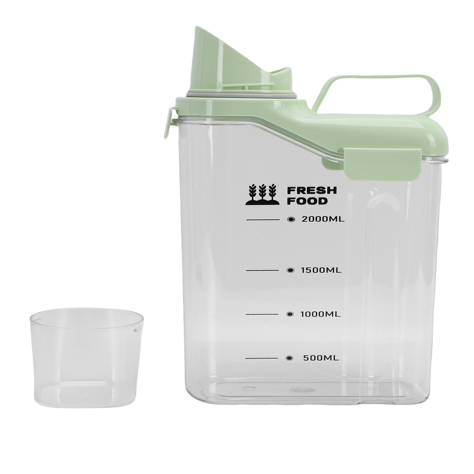 

Cereal Storage Container with Spout and Measuring Cup Plastic Airtight Kitchen Organizer for Rice Grains Flour Dry Food