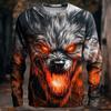 Lustige Wolfs-Print Langarm-T-Shirts für Herren Trendige Streetwear Lässige Oberteile Lässige T-Shirts Kleidung
