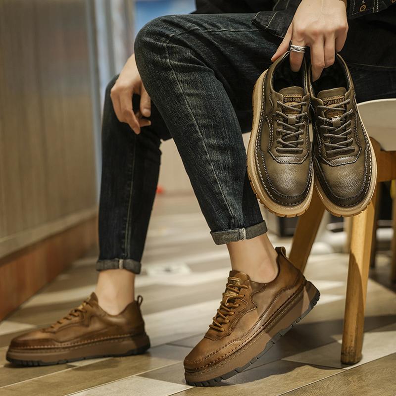 Mode Läder Herrskor snörskor Oxfords Casual Bekväma handgjorda sömnad Herr Läderskor Flats Mockasiner Promenadskor män